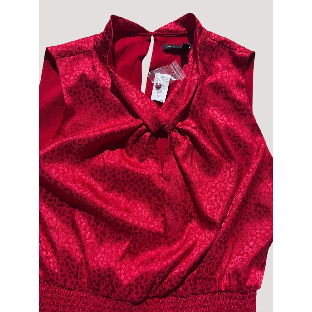 White House Black Market NWT Red Wide Leg Jumpsuit Twist Knot Neck Animal Print - Picture 6 of 15
